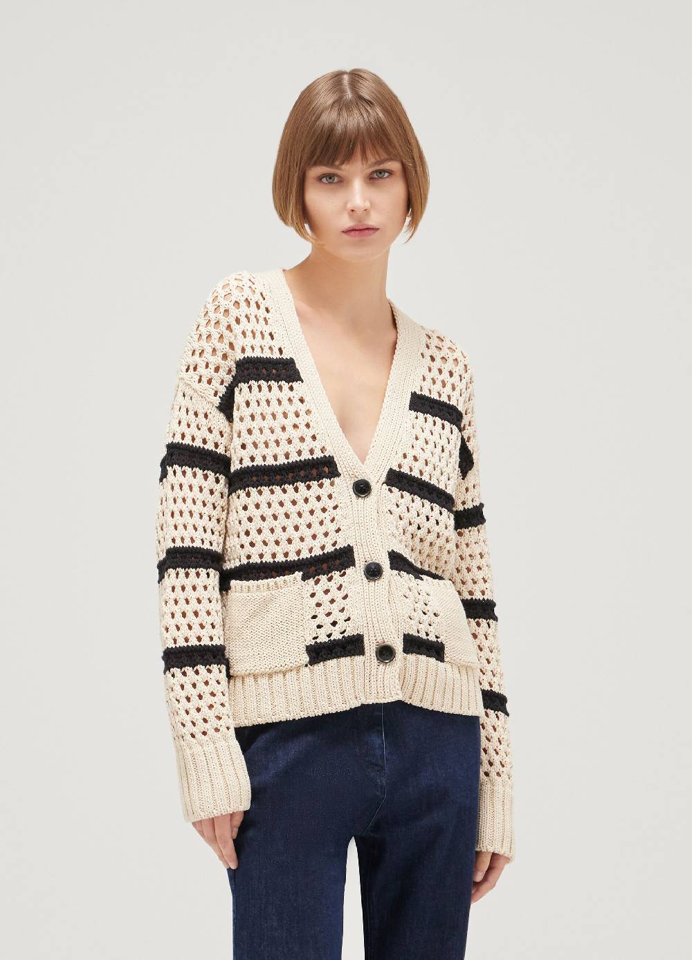 LES COPAINSCardigan tricot misto cotone a righe Negozi Online
