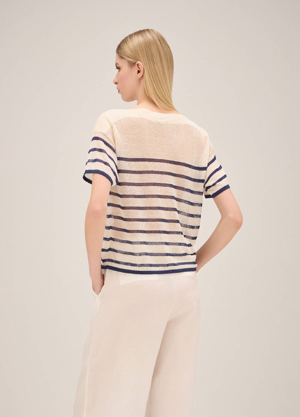 LES COPAINSMaglia tricot a righe misto lino Italy