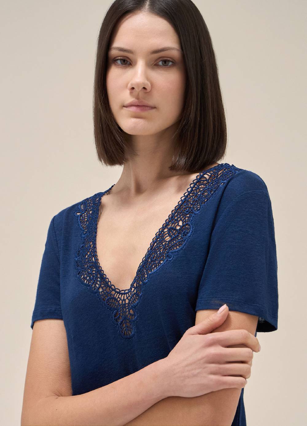 LES COPAINST-shirt a maniche corte in lino Vendita Economica