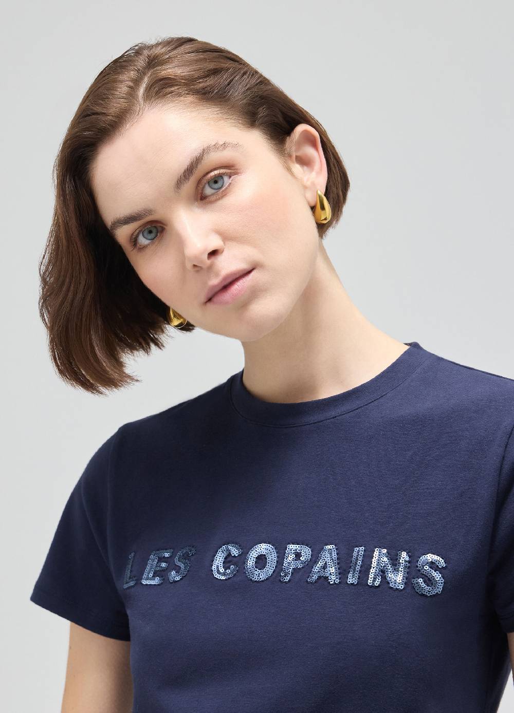 LES COPAINST-shirt a mezza manica in cotone stretch Nuova