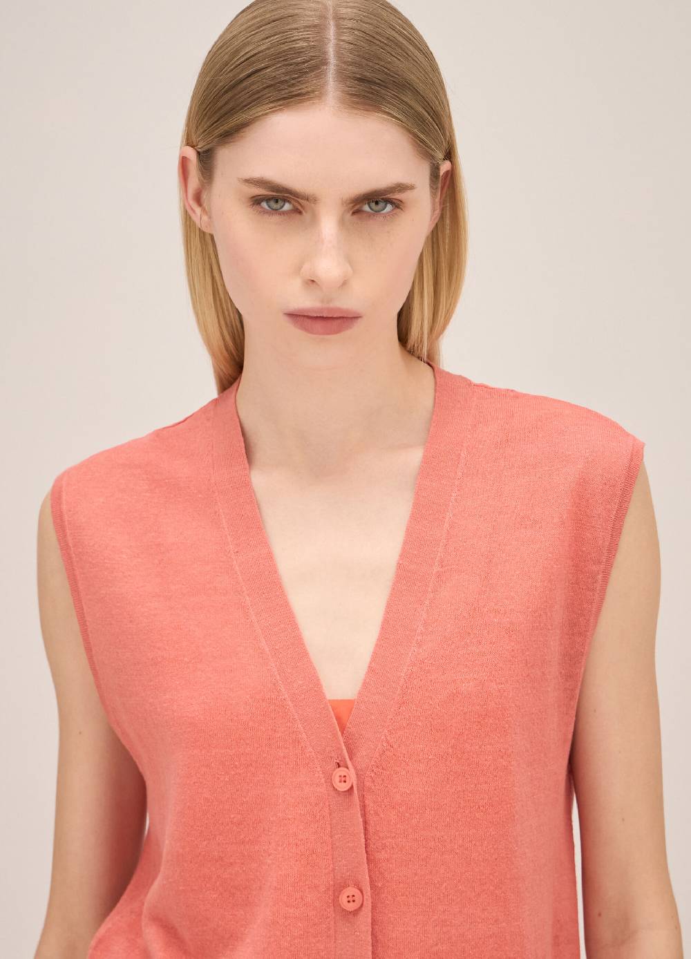 LES COPAINSGilet lungo tricot in misto lino Italy