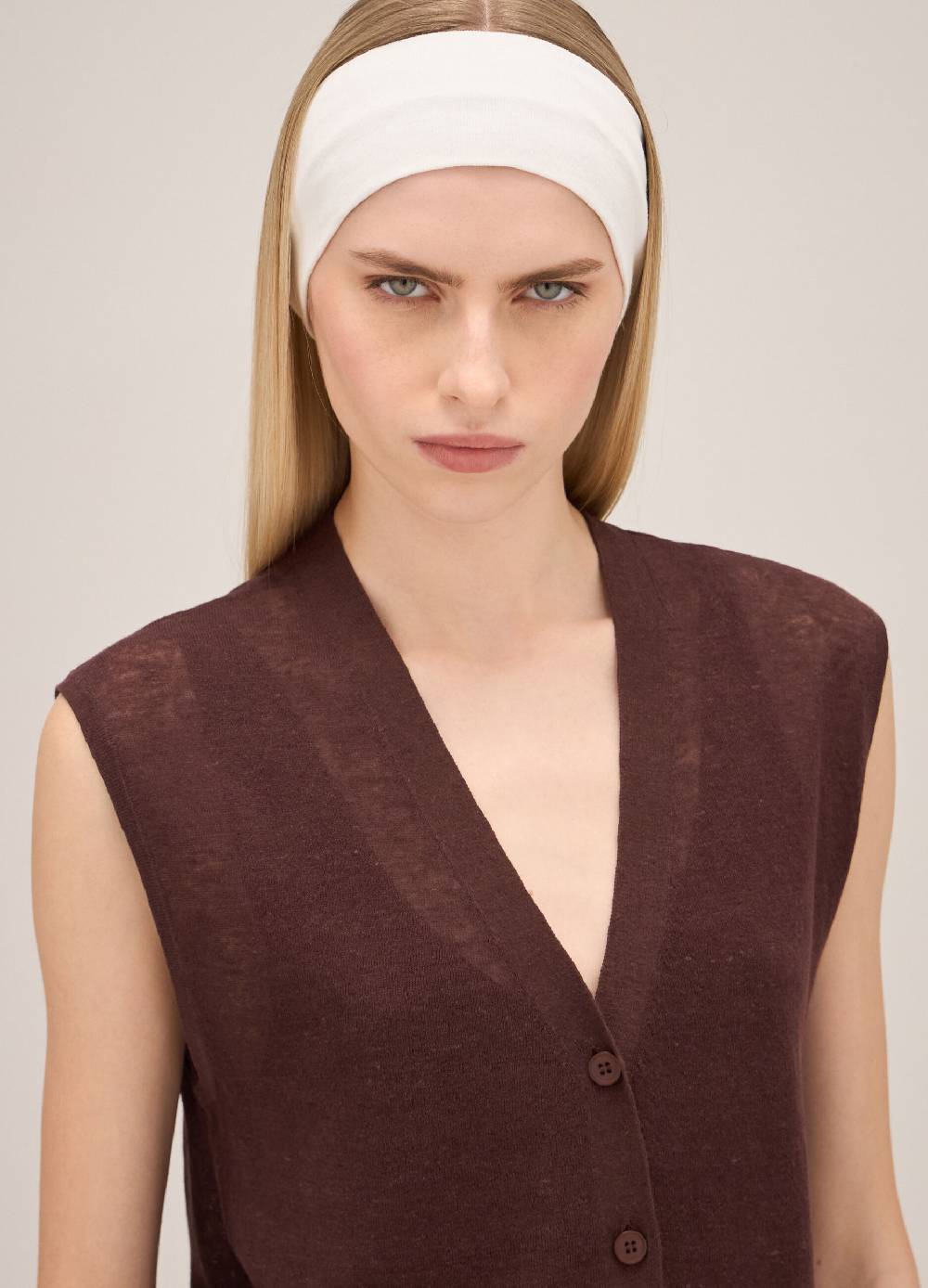 LES COPAINSGilet lungo tricot in misto lino Italia