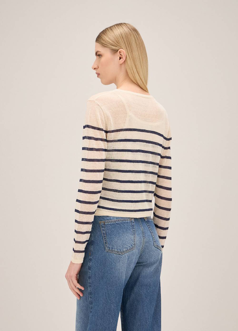 LES COPAINSCardigan tricot a righe misto lino Acquista Ora