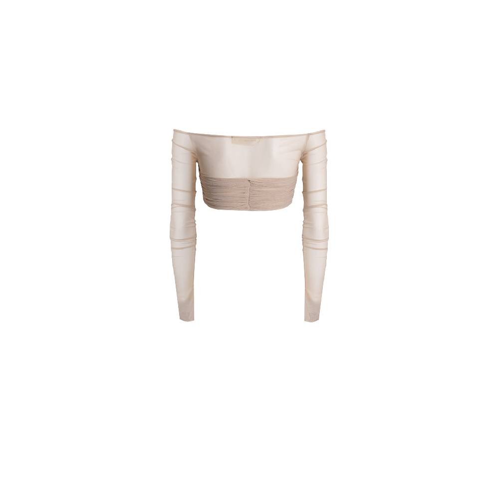 Nineminutes REVERSIBLE – THE BARDOT CROP TOP MESH SAND Hotsell