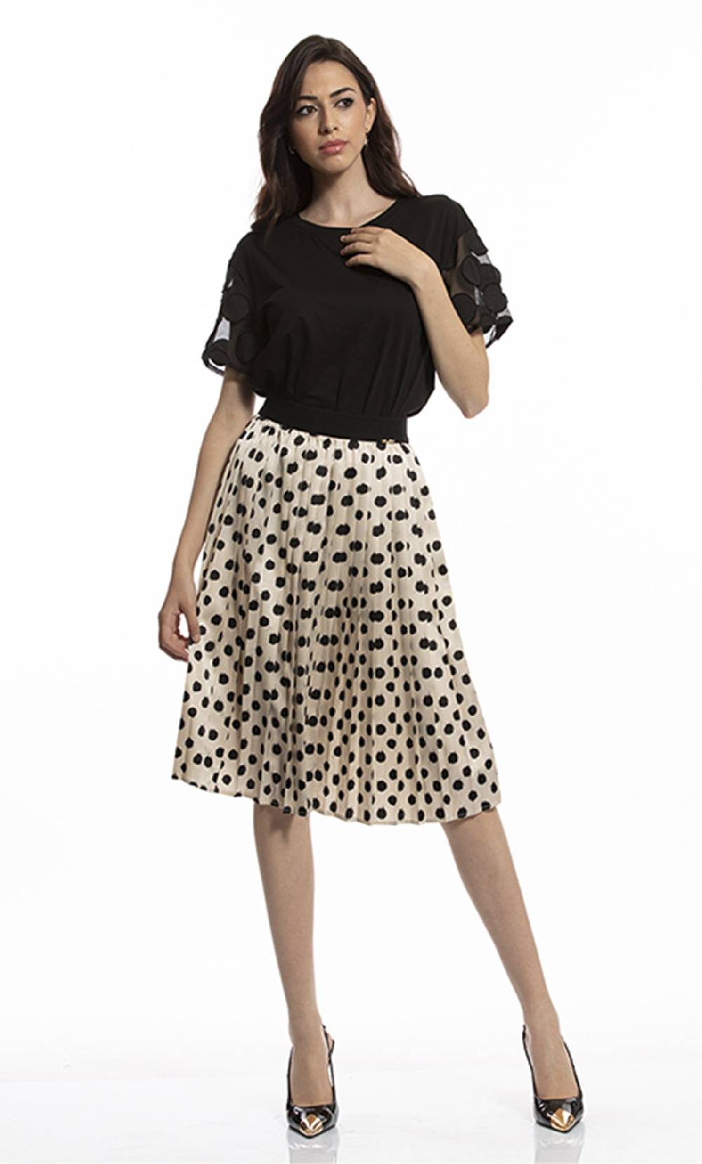 Koralline T-SHIRT CON MANICHE IN TESSUTO POIS Offerte