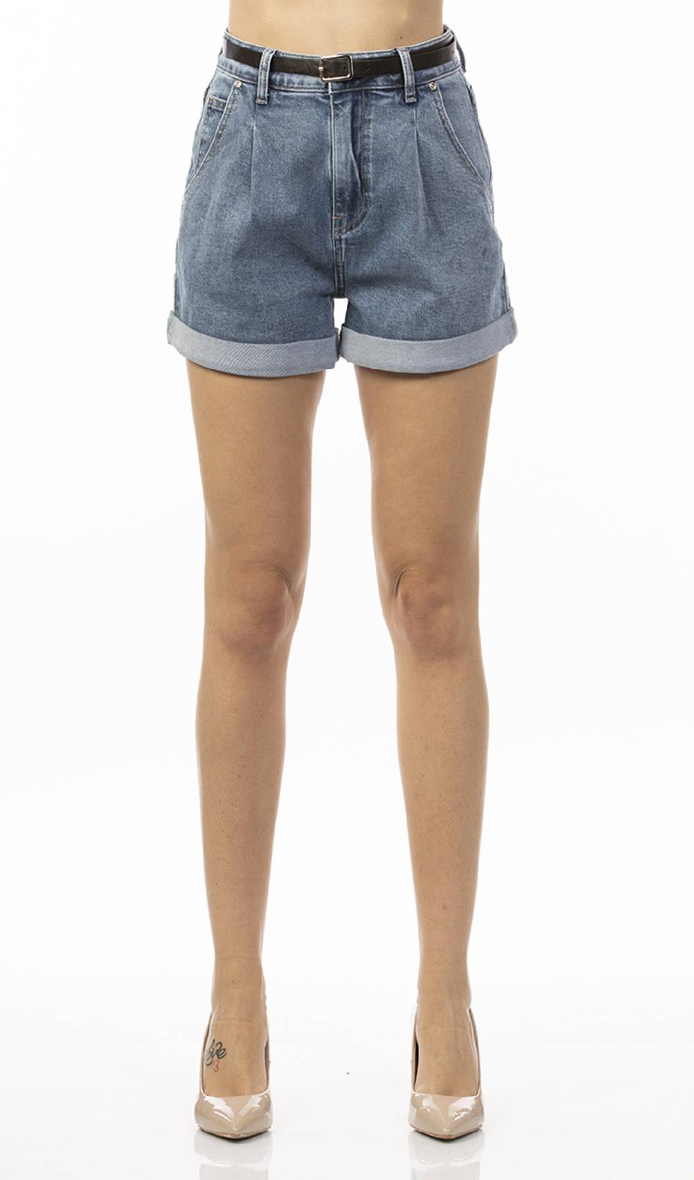 Koralline SHORTS IN DENIM CON CINTURA Online