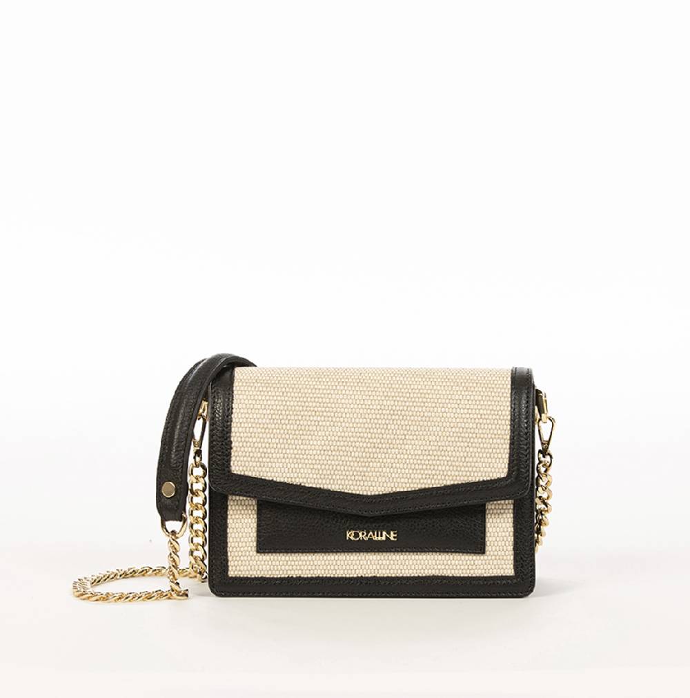 Koralline BORSA IN RAFIA CON DETTAGLI IN PELLE
