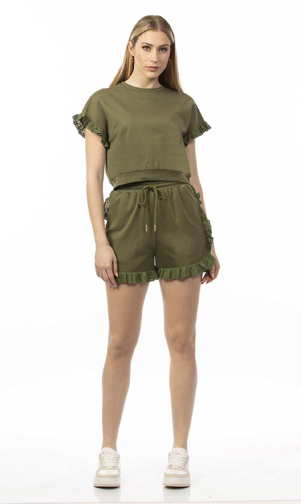 Koralline SHORTS IN FELPA CON PIZZO SANGALLO In Linea