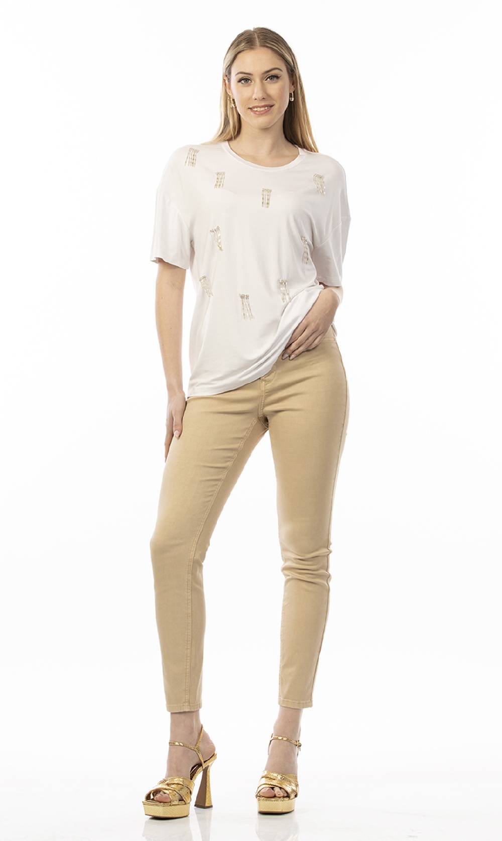 Koralline T-SHIRT CON STRASS ALL-OVER Nuovo