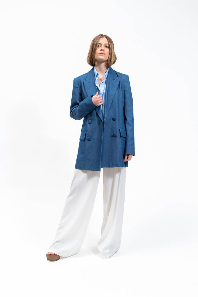 Olla Parèg GIACCA OVER DOPPIOPETTO IN CHAMBRAY Shopping Online