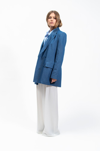 Olla Parèg GIACCA OVER DOPPIOPETTO IN CHAMBRAY Shopping Online