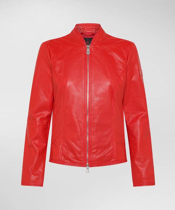 Peuterey Giacca biker lucida in pelle traforata Italy