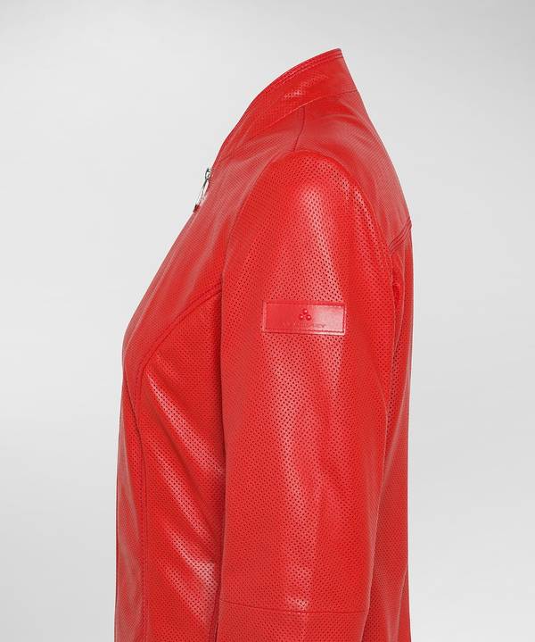 Peuterey Giacca biker lucida in pelle traforata Italy