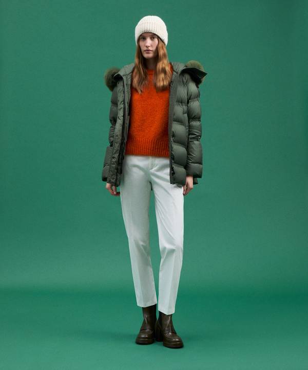 Peuterey Puffer Jacket Con Cappuccio Bordato In Pelliccia Nuovo