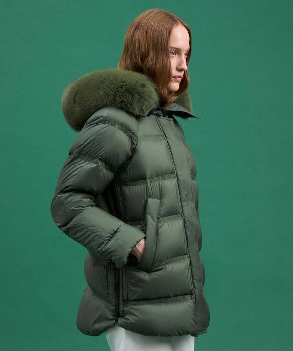 Peuterey Puffer Jacket Con Cappuccio Bordato In Pelliccia Nuovo