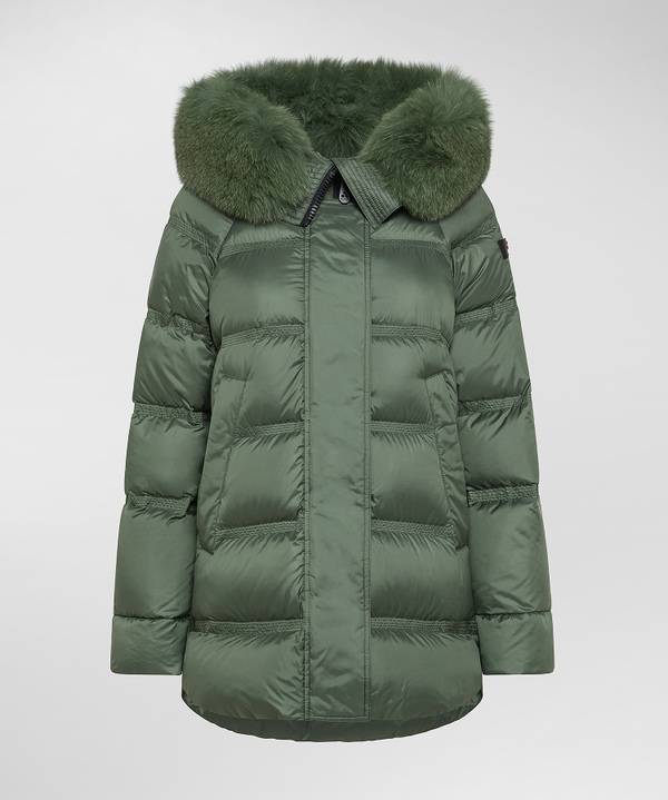 Peuterey Puffer Jacket Con Cappuccio Bordato In Pelliccia Nuovo