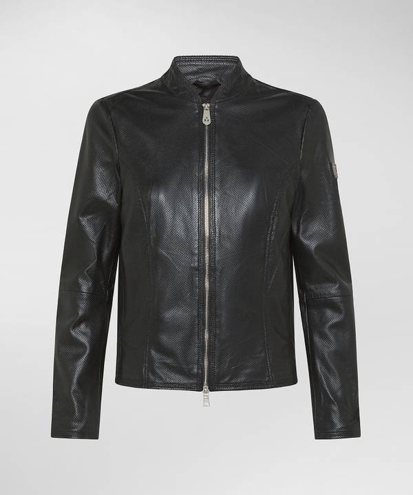 Peuterey Giacca biker lucida in pelle traforata Economico