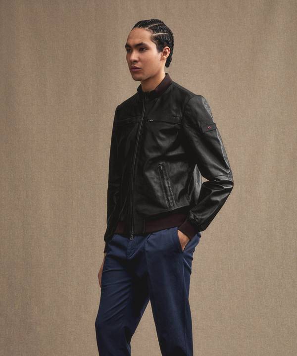 Peuterey Giacca in pelle con dettagli in maglina Moda