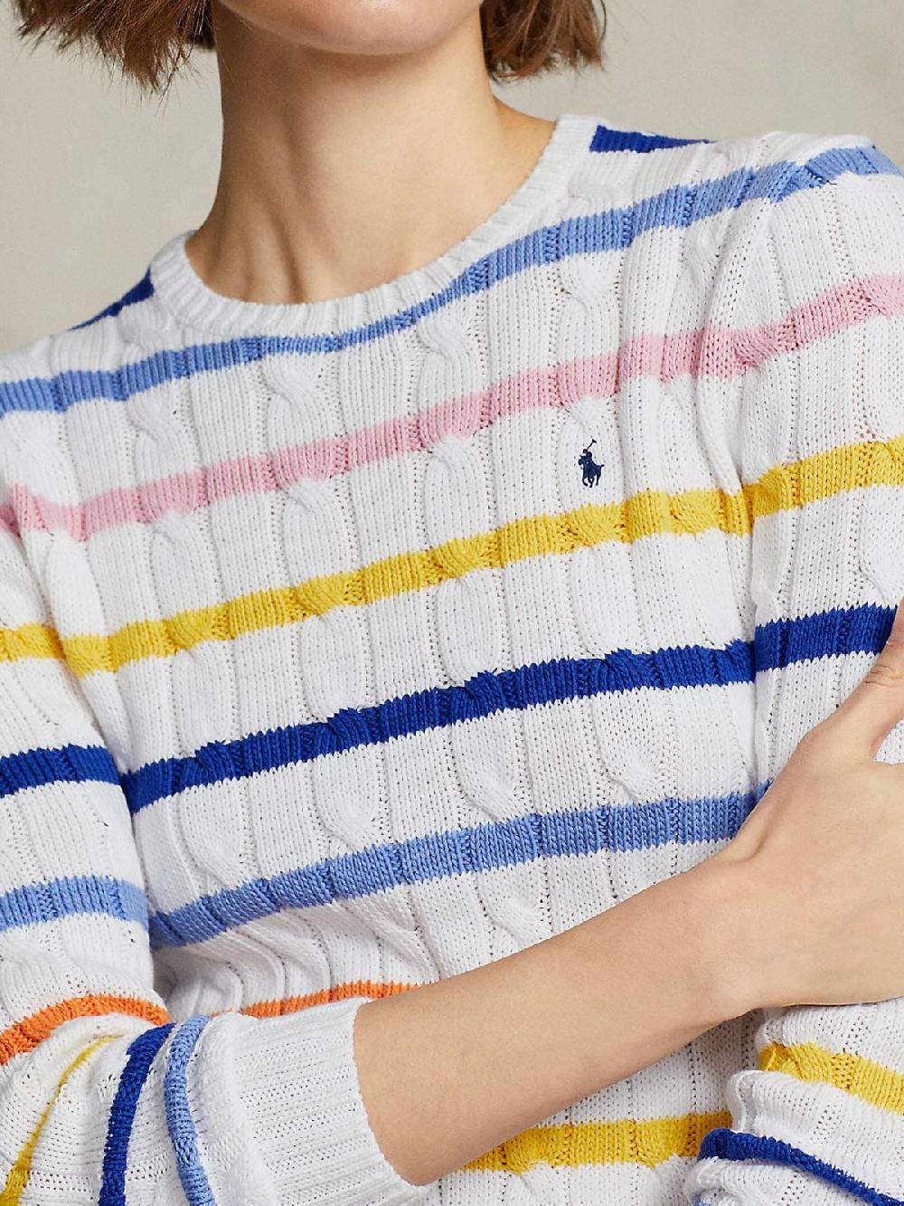 POLO RALPH LAUREN Pullover Donna Treccia a Righe Nuovo