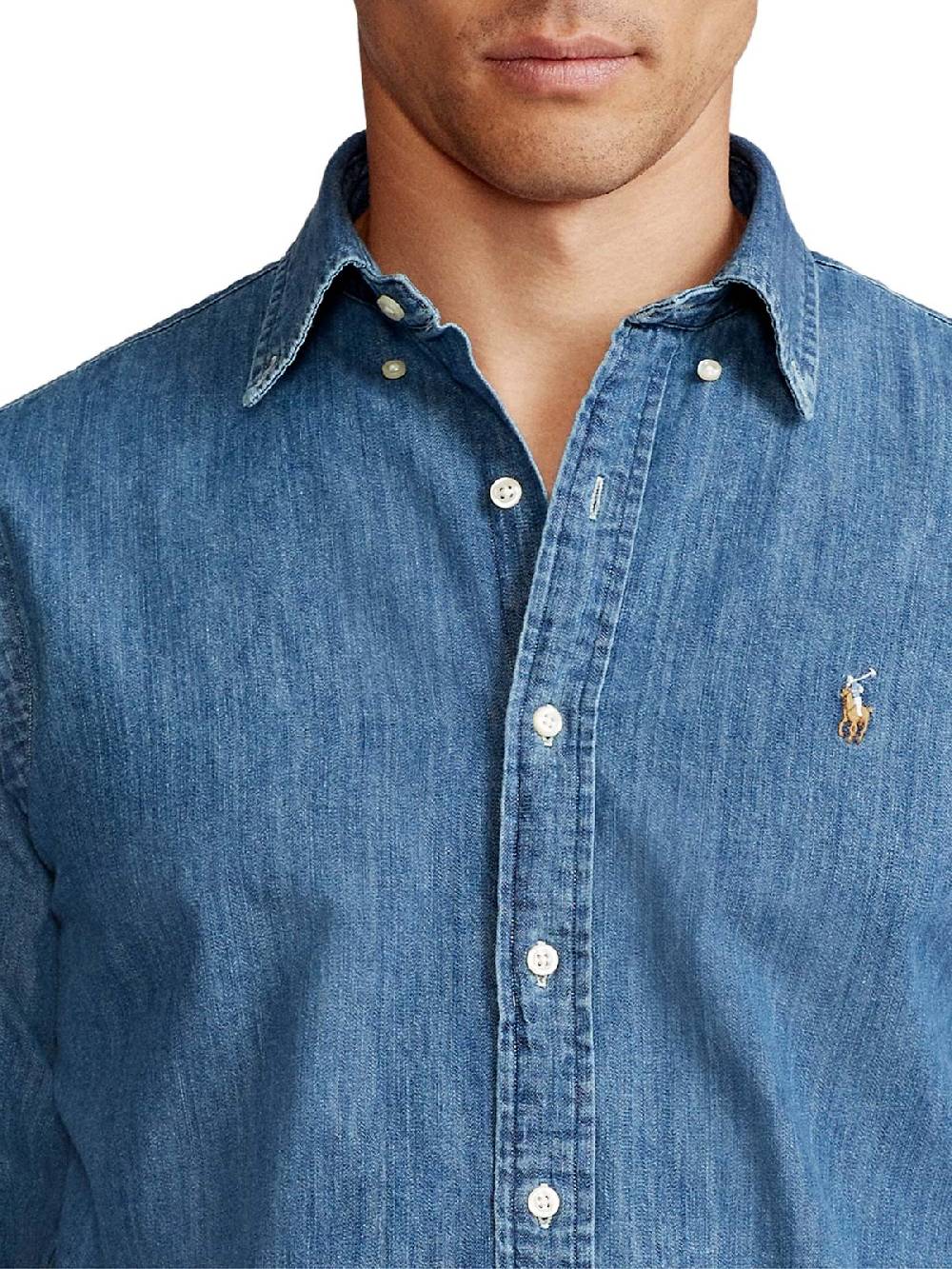 POLO RALPH LAUREN Camicia Uomo in Denim Custom Fit Vendite Flash