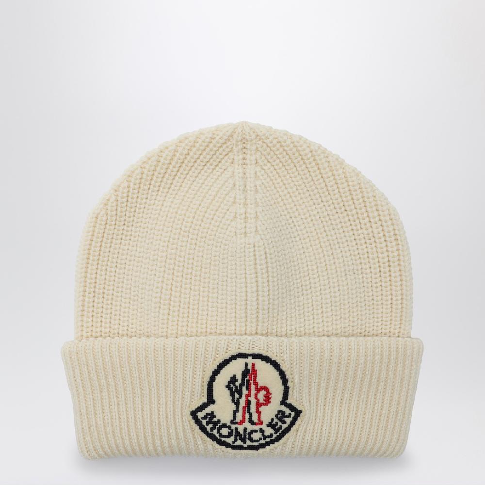 Moncler Cuffia bianca in lana con logo