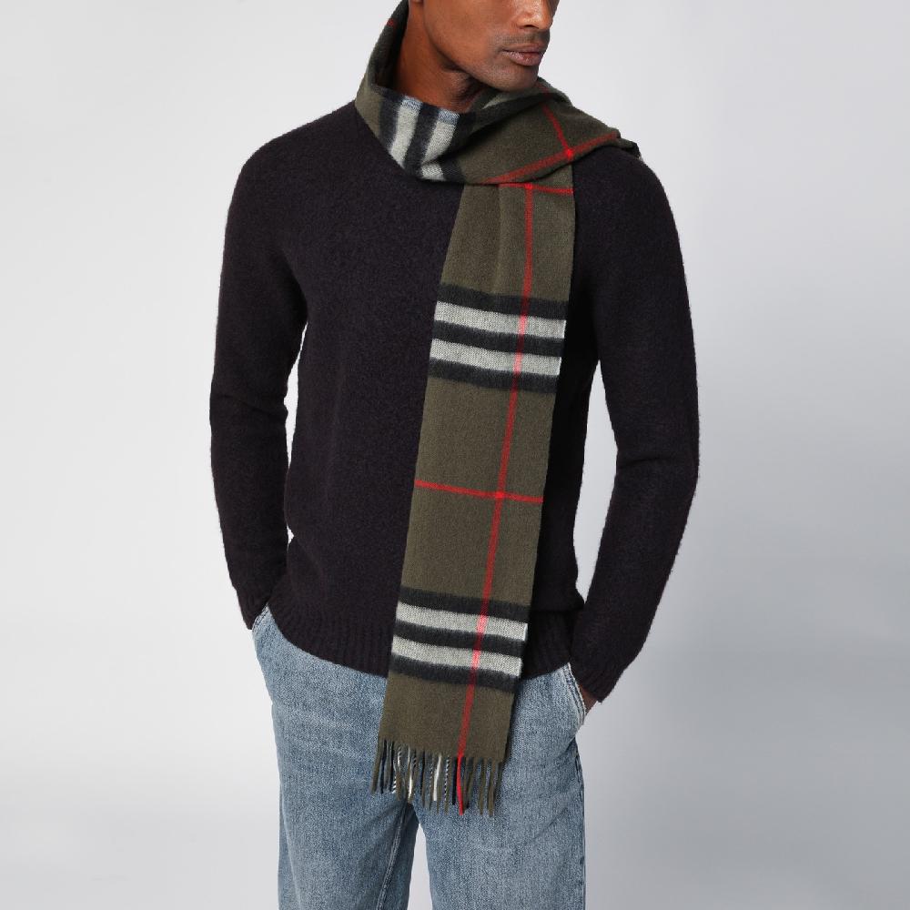 Burberry Sciarpa verde scura motivo Check in cashmere Qualità