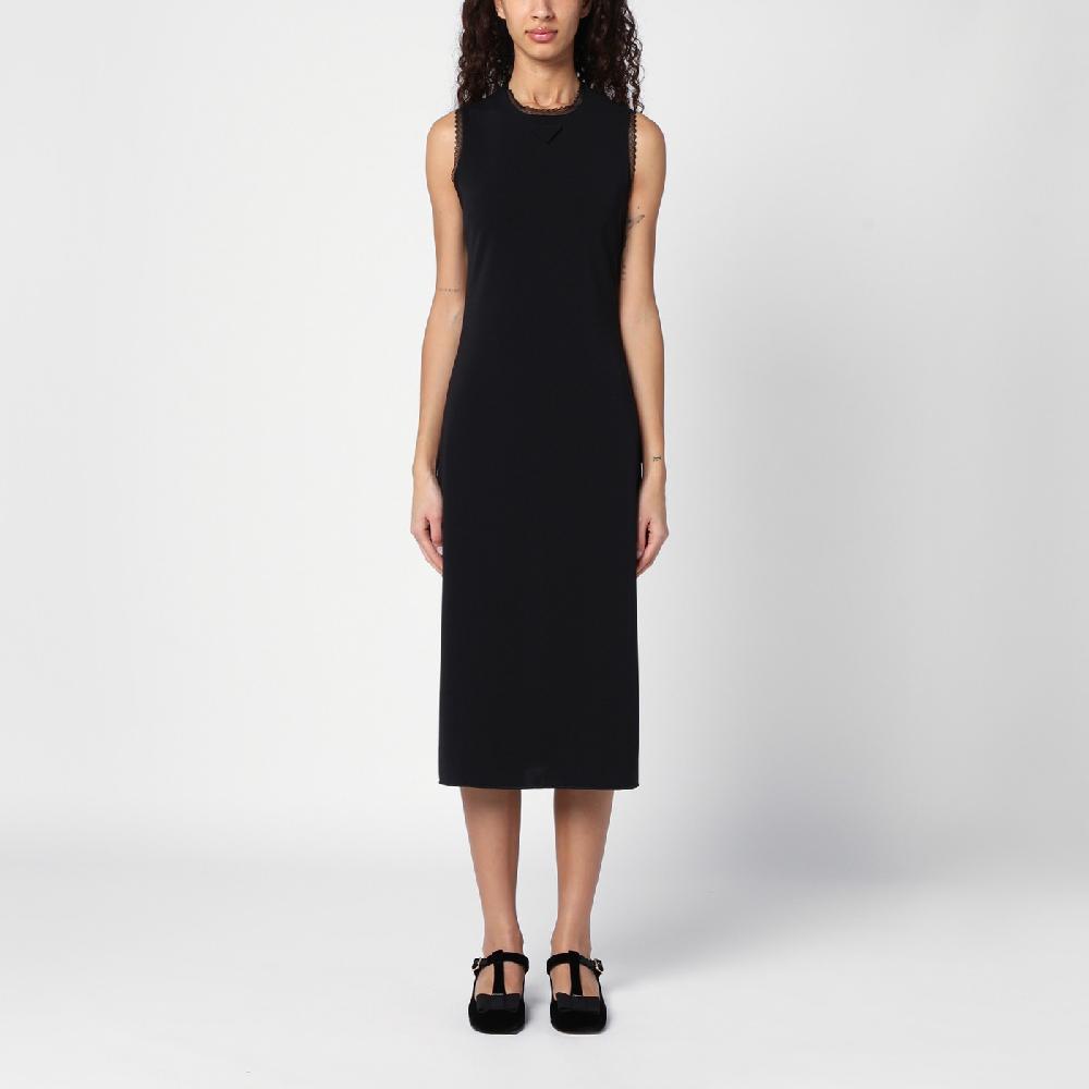 Prada Abito midi nero con dettagli in pizzo