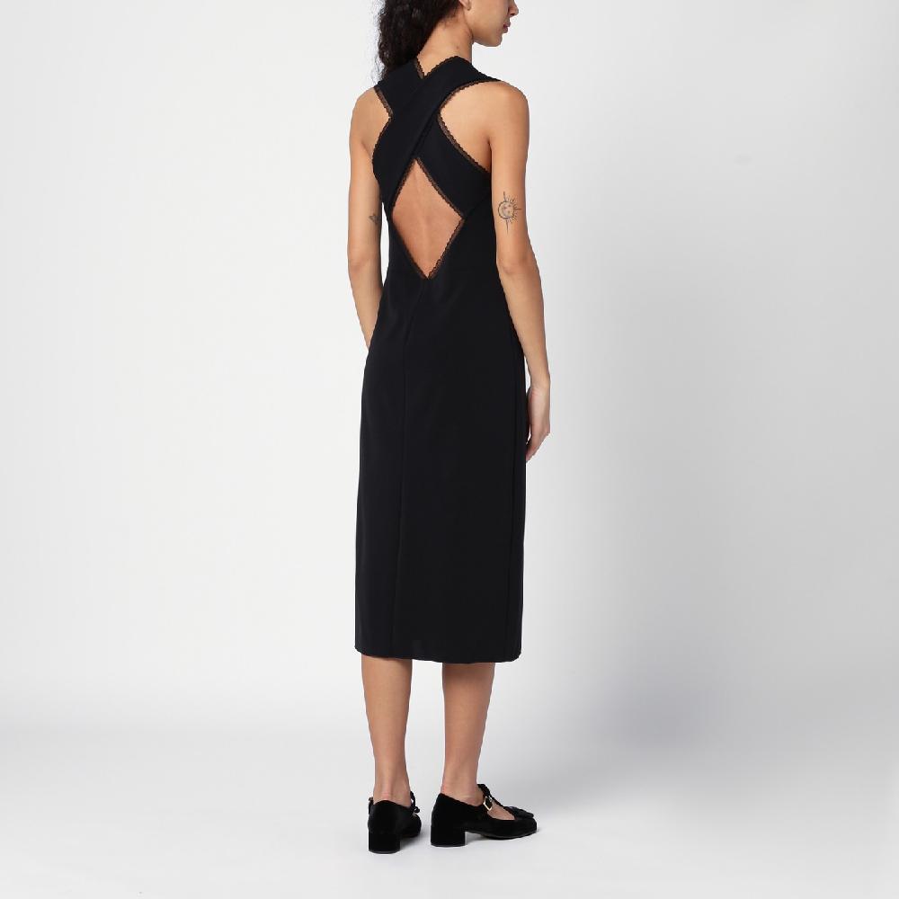 Prada Abito midi nero con dettagli in pizzo Sottocosto