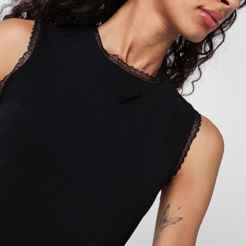 Prada Abito midi nero con dettagli in pizzo Sottocosto