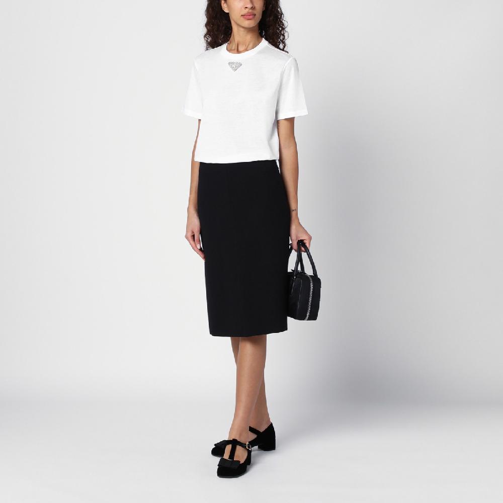 Prada T-shirt bianca in jersey con logo triangolo ricamato Online