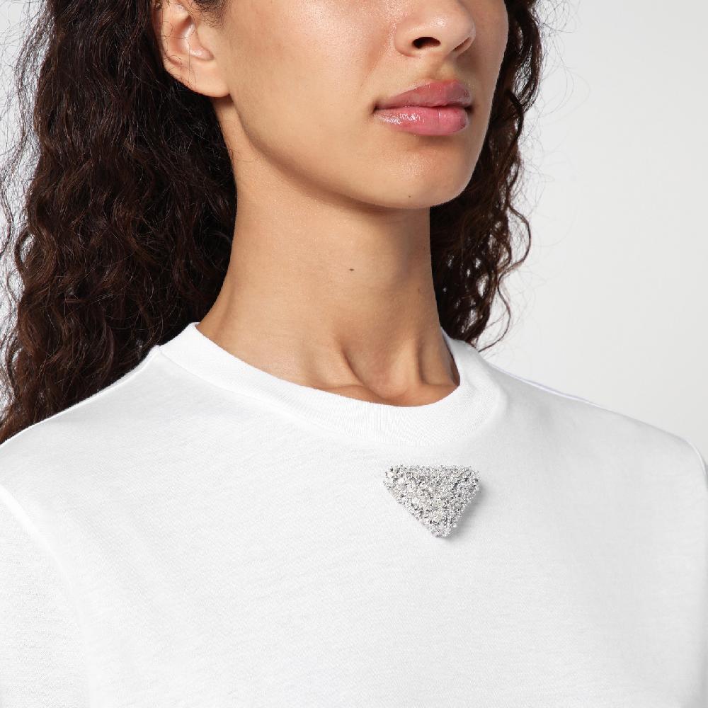 Prada T-shirt bianca in jersey con logo triangolo ricamato Online