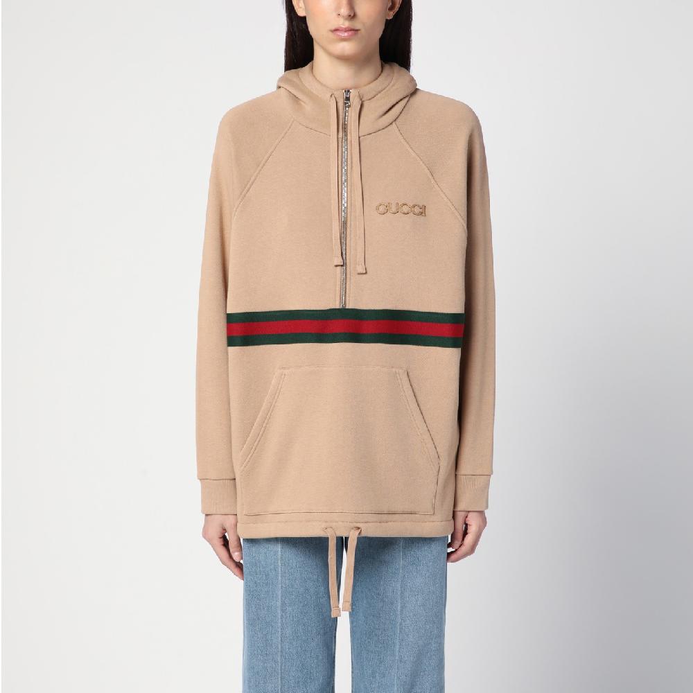 GUCCI Felpa beige con nastro Web