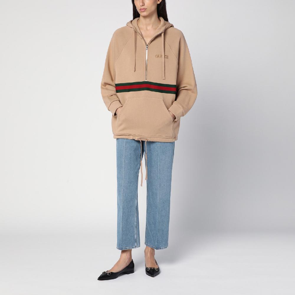 GUCCI Felpa beige con nastro Web Negozio