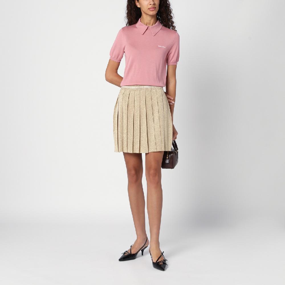 Miu Miu Minigonna plissettata oro in lurex In Saldo