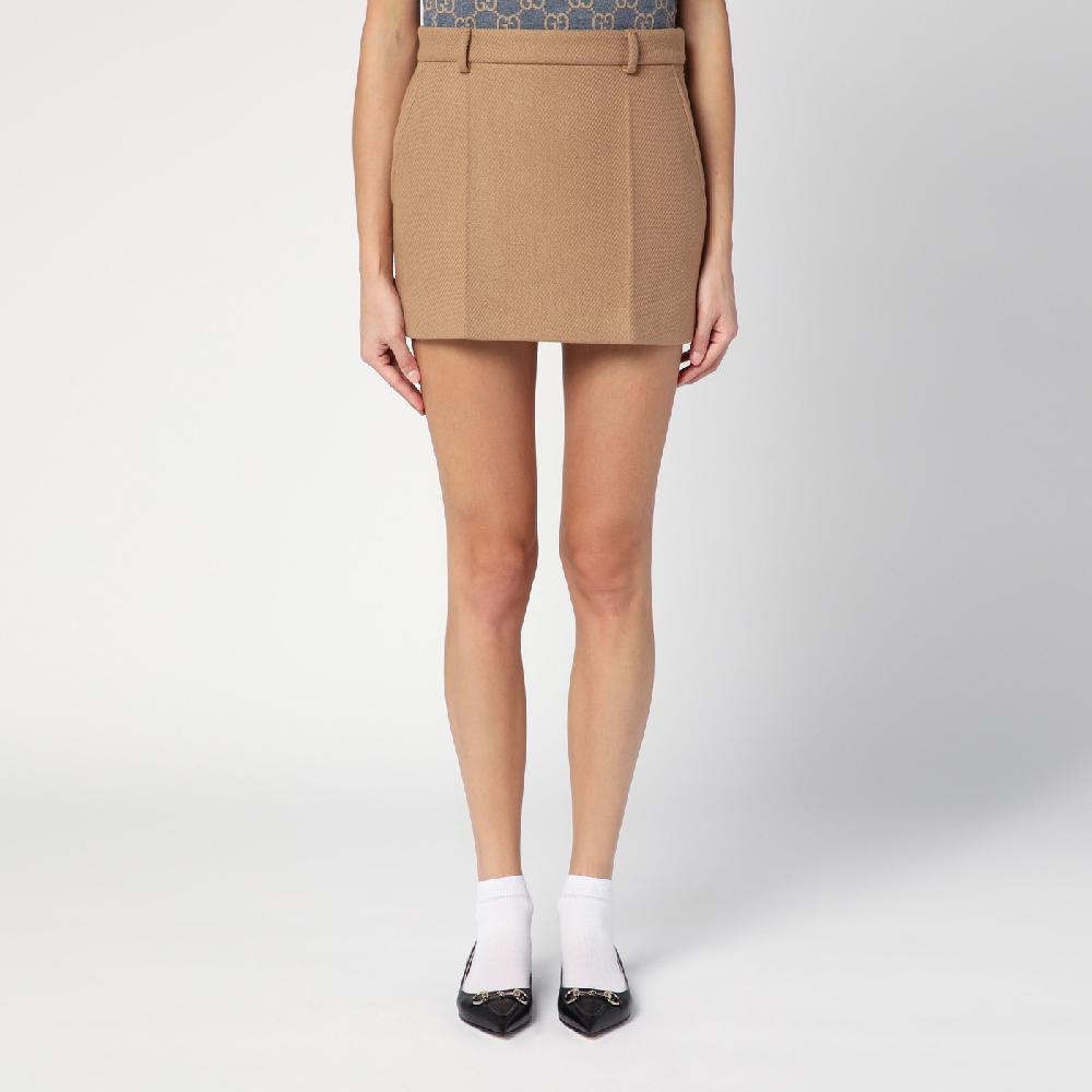 GUCCI Mini gonna beige in lana e cashmere