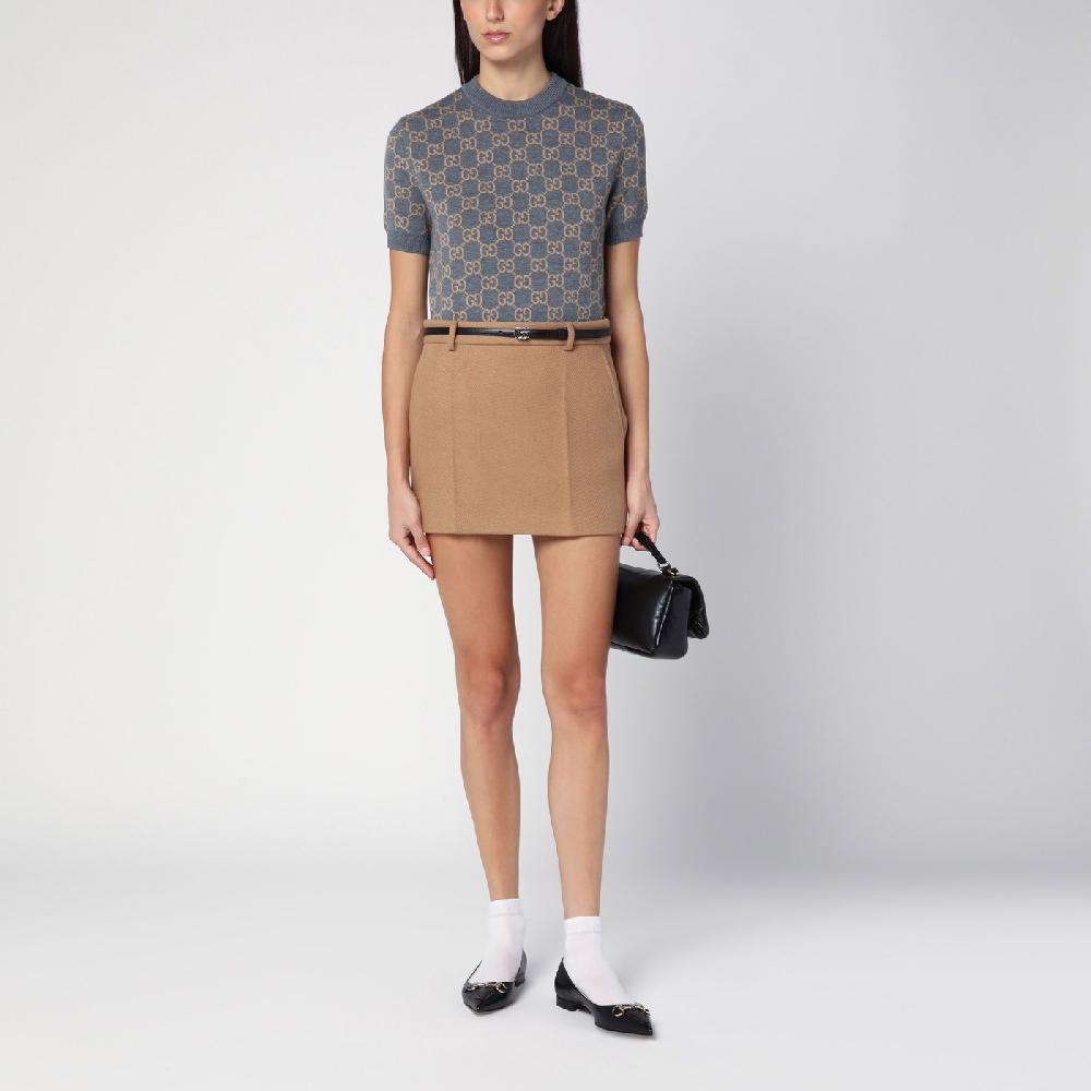 GUCCI Mini gonna beige in lana e cashmere 2025