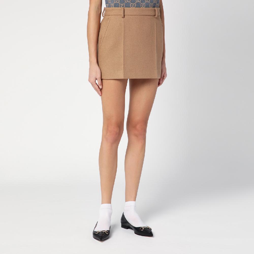 GUCCI Mini gonna beige in lana e cashmere 2025