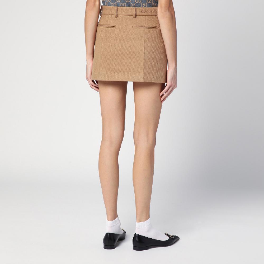 GUCCI Mini gonna beige in lana e cashmere 2025
