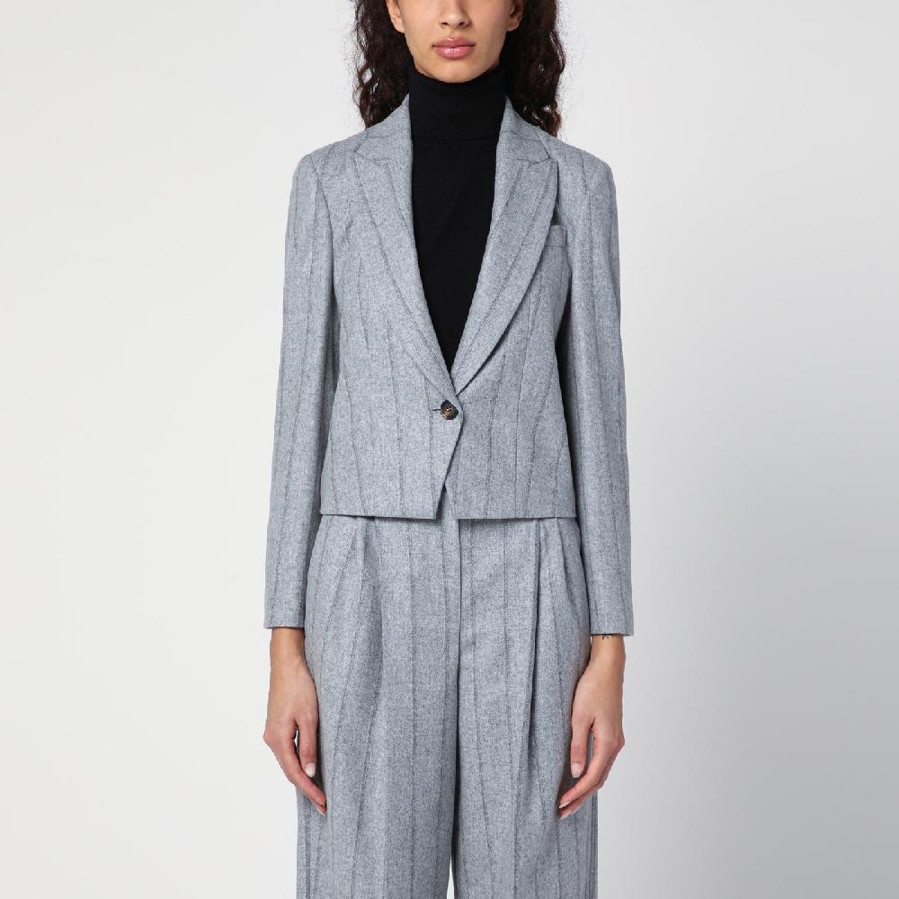Brunello Cucinelli Giacca crop grigia chiara rigata