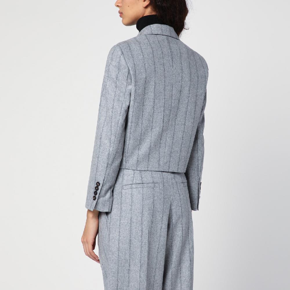 Brunello Cucinelli Giacca crop grigia chiara rigata Italia