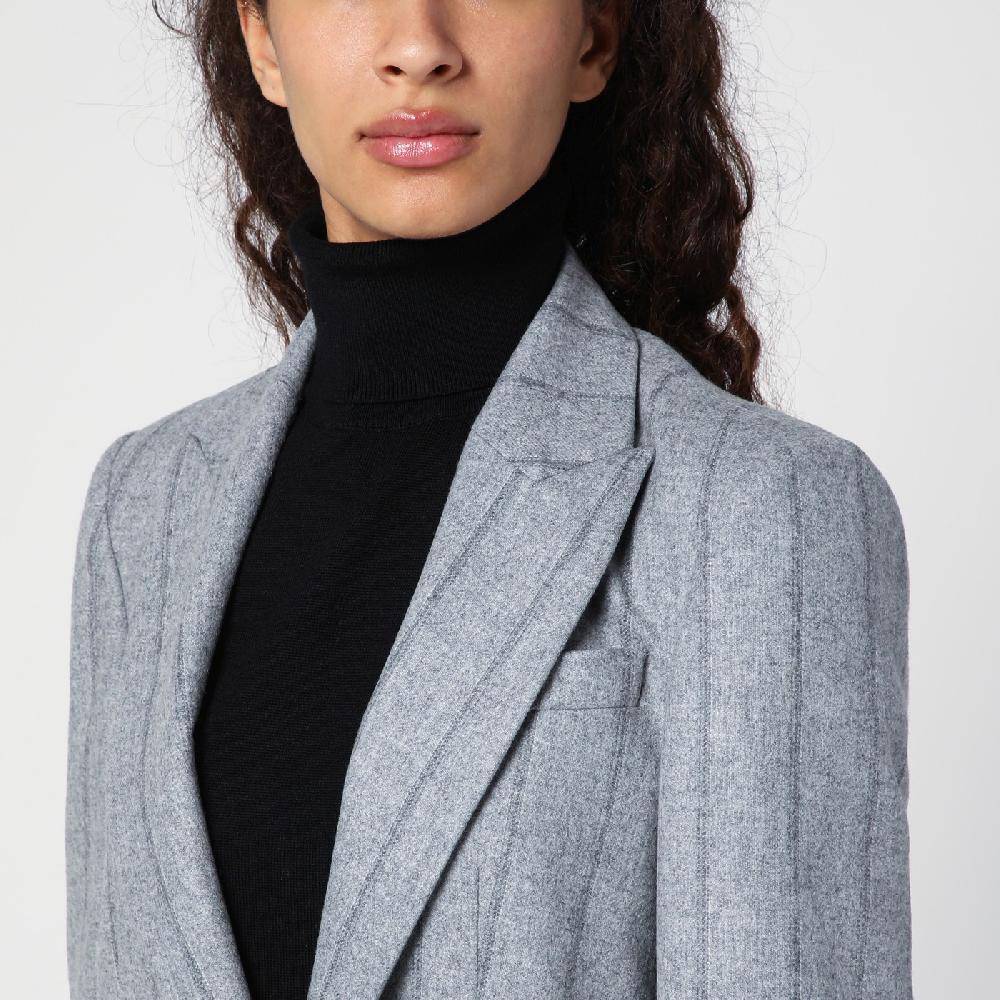 Brunello Cucinelli Giacca crop grigia chiara rigata Italia