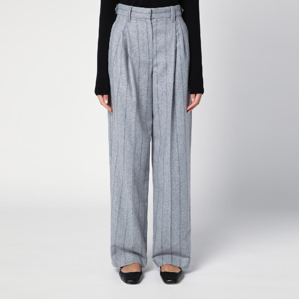 Brunello Cucinelli Pantalone ampio grigio chiaro rigato