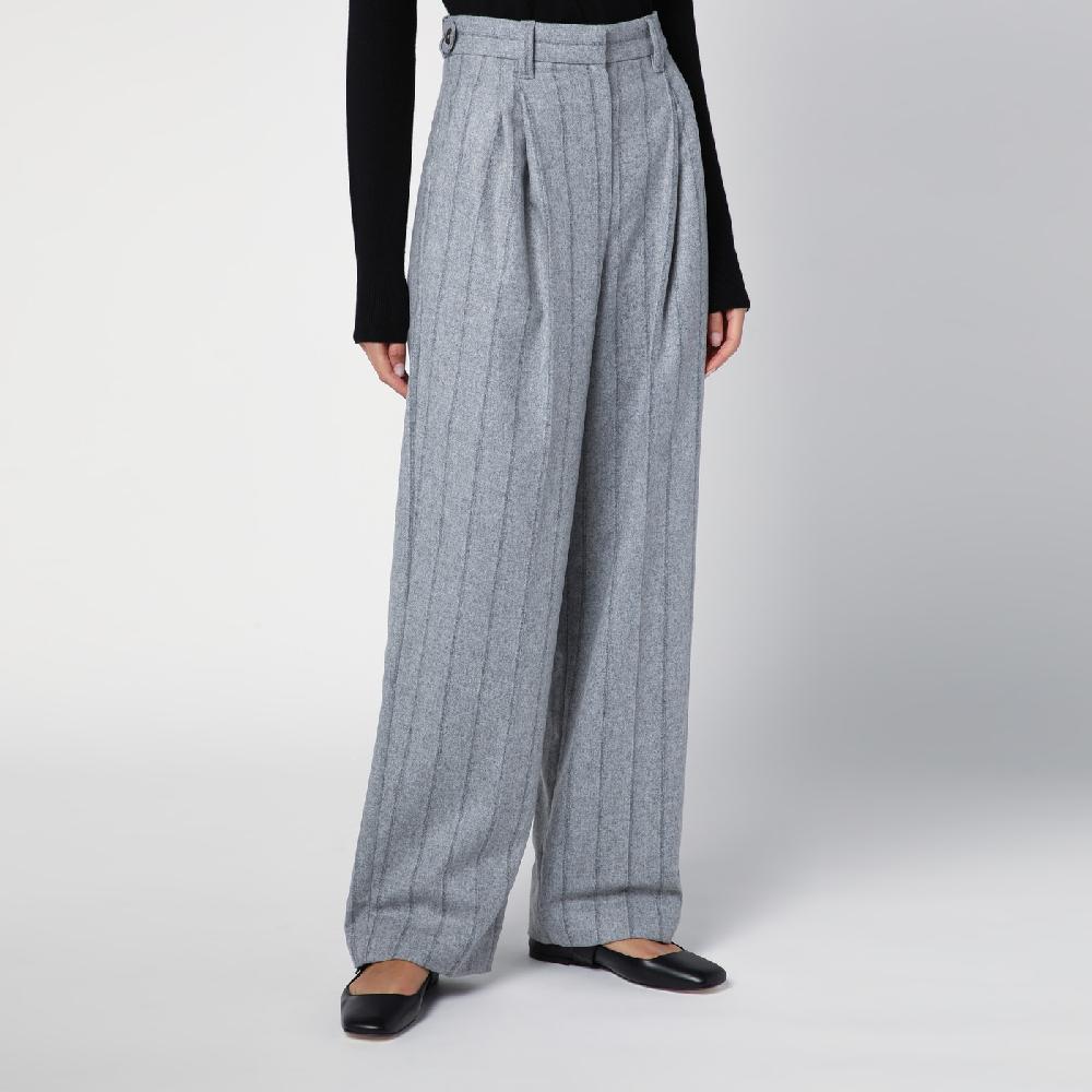 Brunello Cucinelli Pantalone ampio grigio chiaro rigato 2025