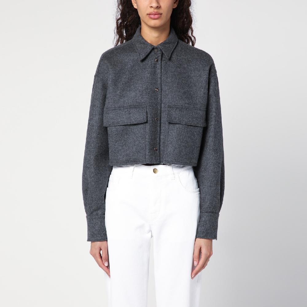 Brunello Cucinelli Giacca camicia crop grigia con Shiny Tab Promozione