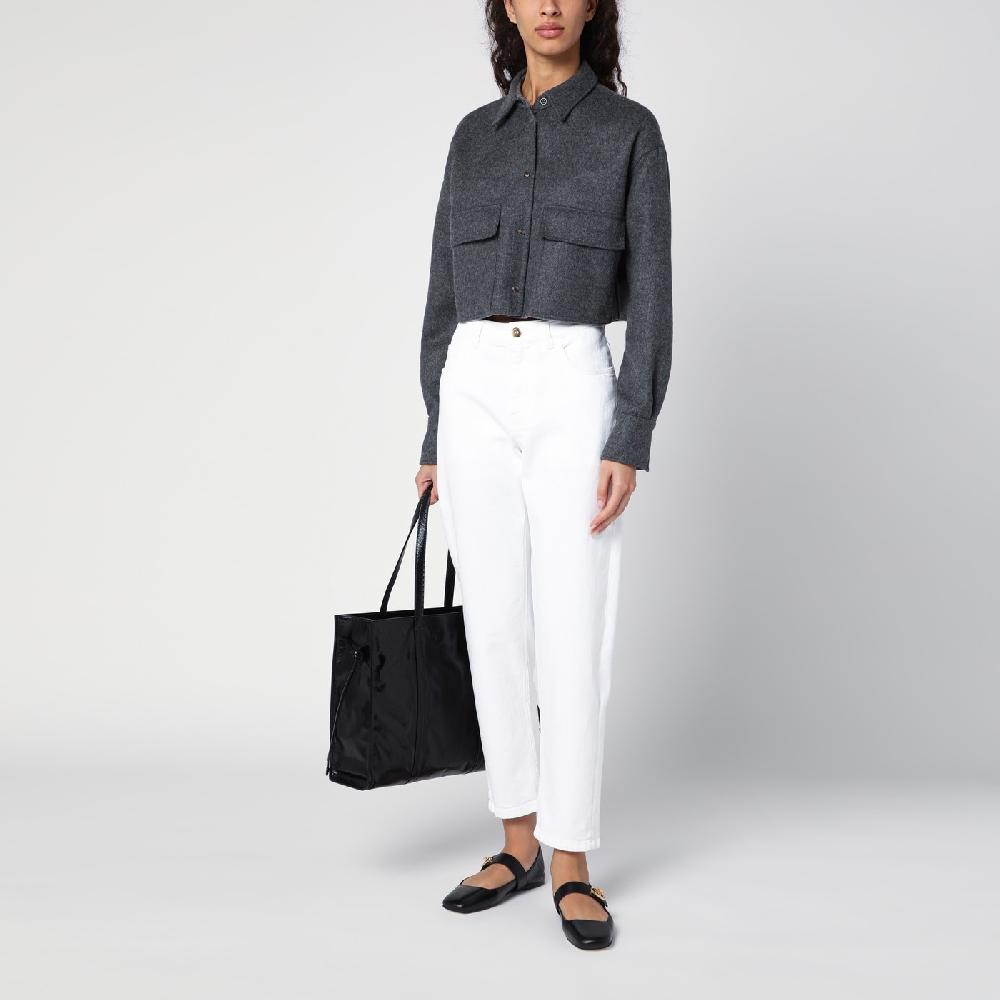 Brunello Cucinelli Giacca camicia crop grigia con Shiny Tab Promozione