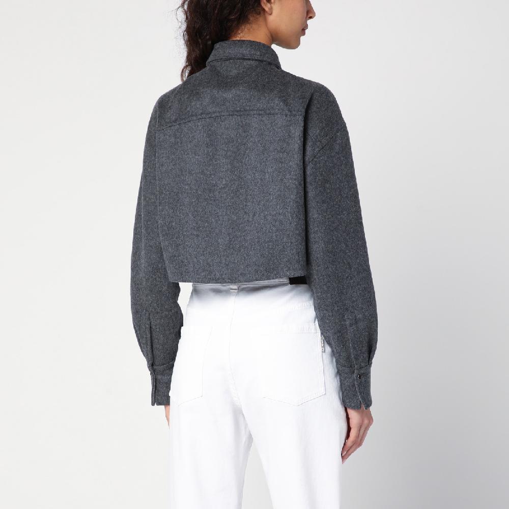 Brunello Cucinelli Giacca camicia crop grigia con Shiny Tab Promozione