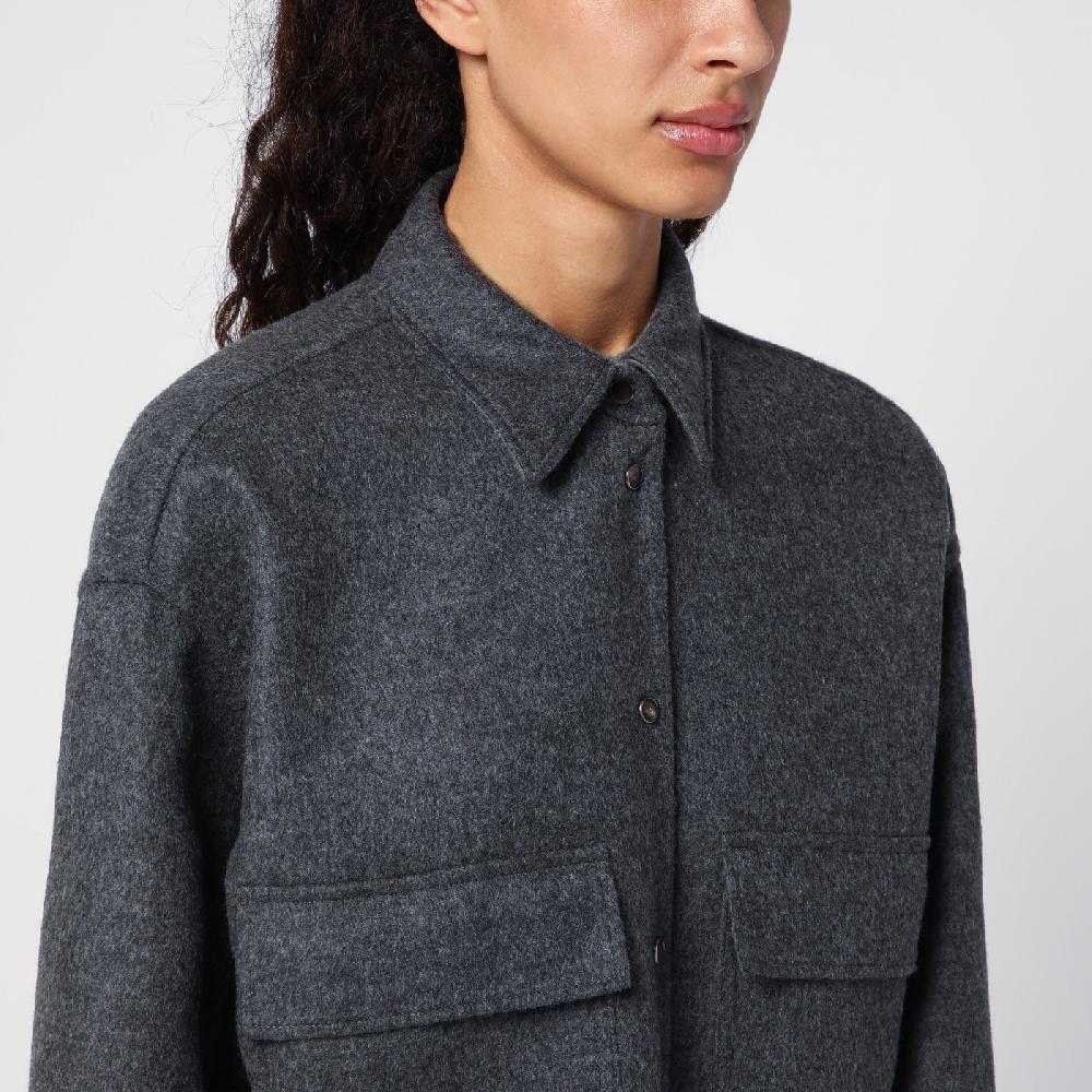 Brunello Cucinelli Giacca camicia crop grigia con Shiny Tab Promozione