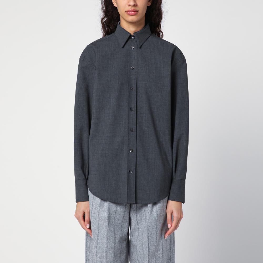 Brunello Cucinelli Camicia grigia scura con Shiny Collar Detail Pezzi Unici