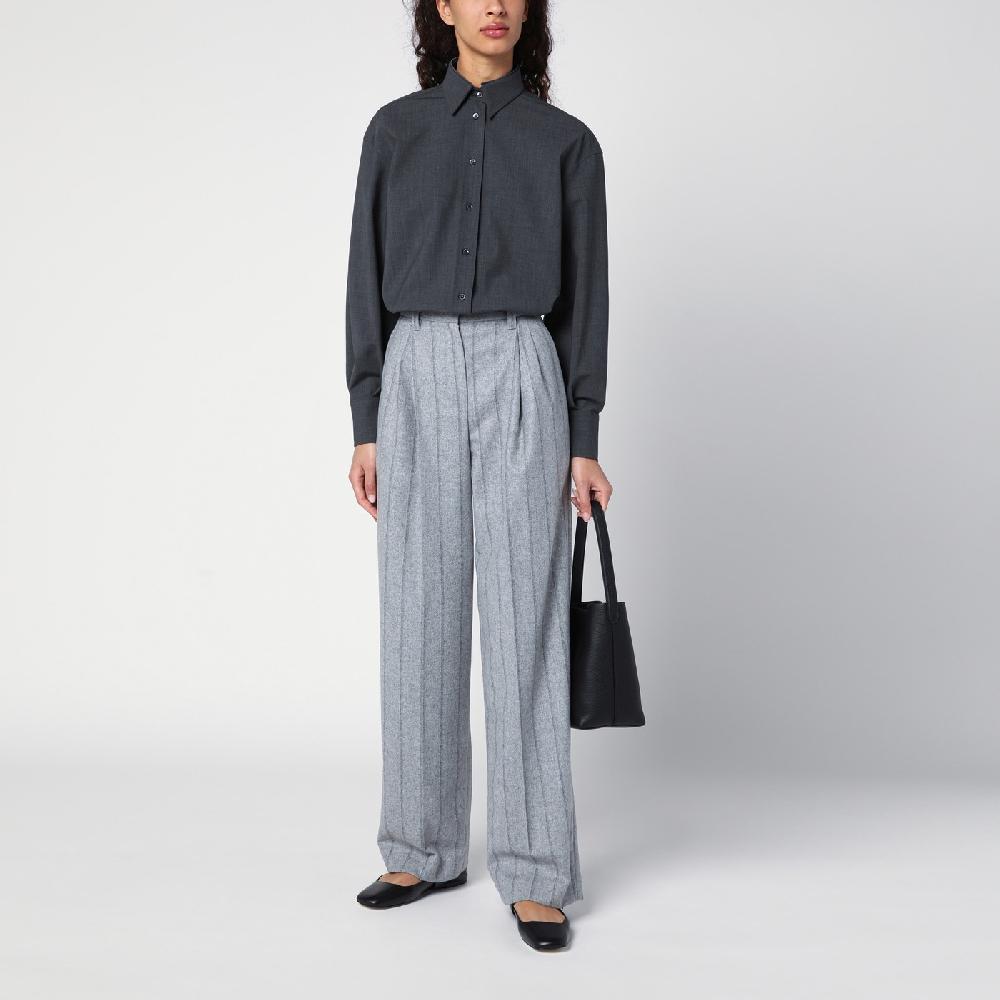 Brunello Cucinelli Camicia grigia scura con Shiny Collar Detail Pezzi Unici