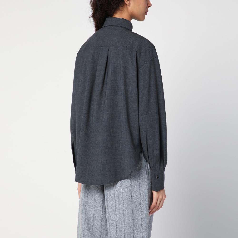 Brunello Cucinelli Camicia grigia scura con Shiny Collar Detail Pezzi Unici